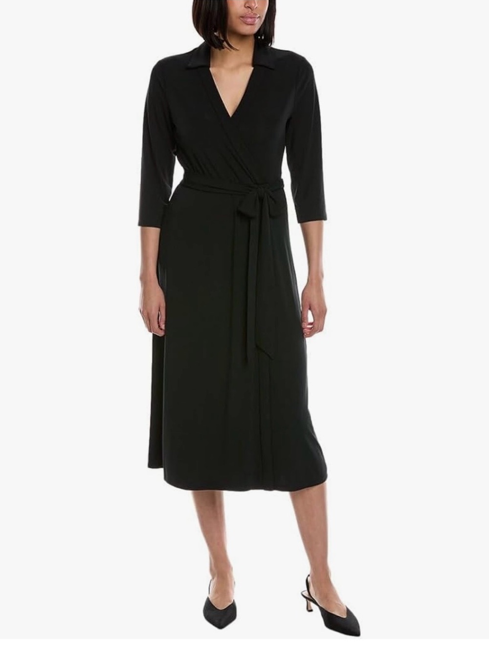 Anne Klein Collared Midi Faux-Wrap Dress